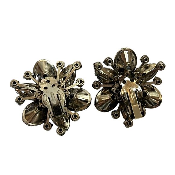 VTG Judy Lee? Molded Blue AB Rhinestone Earrings Clip On Silver Tone EXC GIFT - Picture 6 of 7